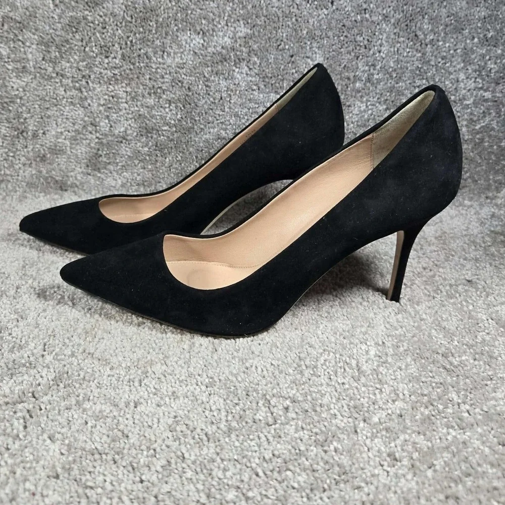 J.Crew Elsie Suede Pumps Black Pointed Toe Stiletto Made in Italy Womens 9